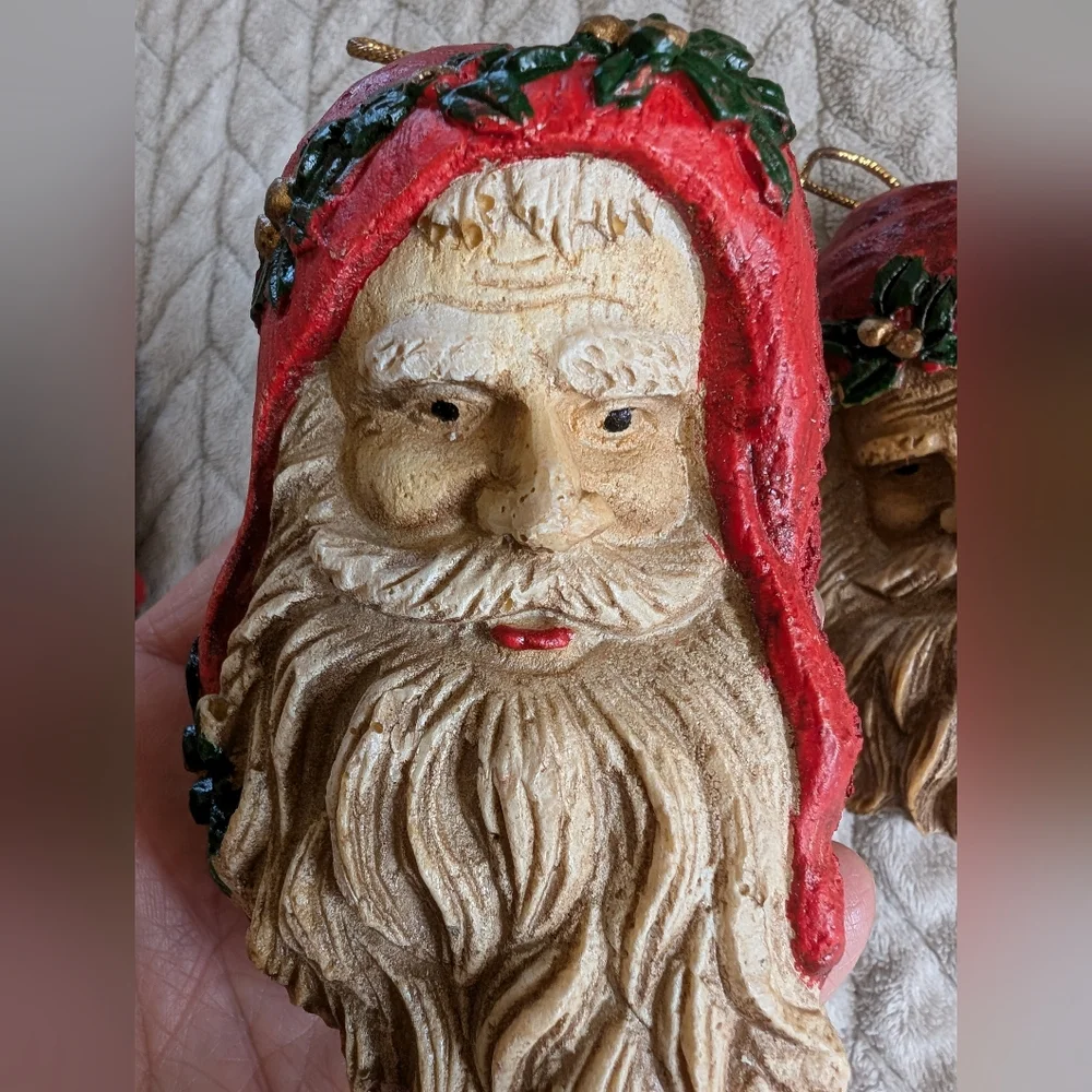Vtg Old World Santa Face Head Christmas Ornament Woodland, Victorian, Foam Lot 3